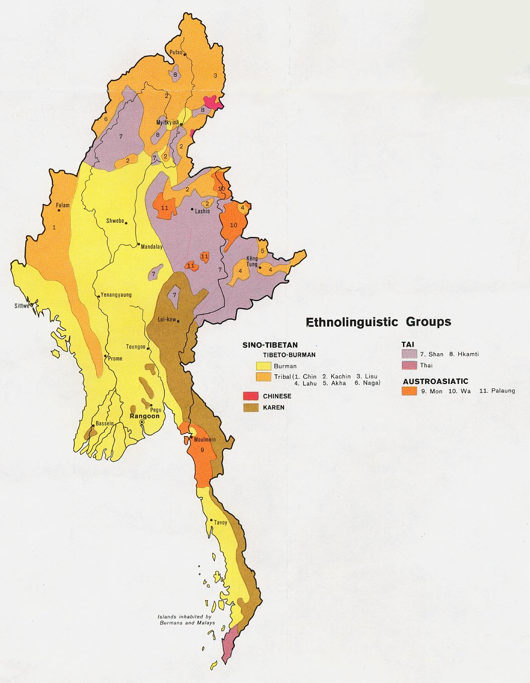 Répartition des principales ethnies du Myanmar (Birmanie)